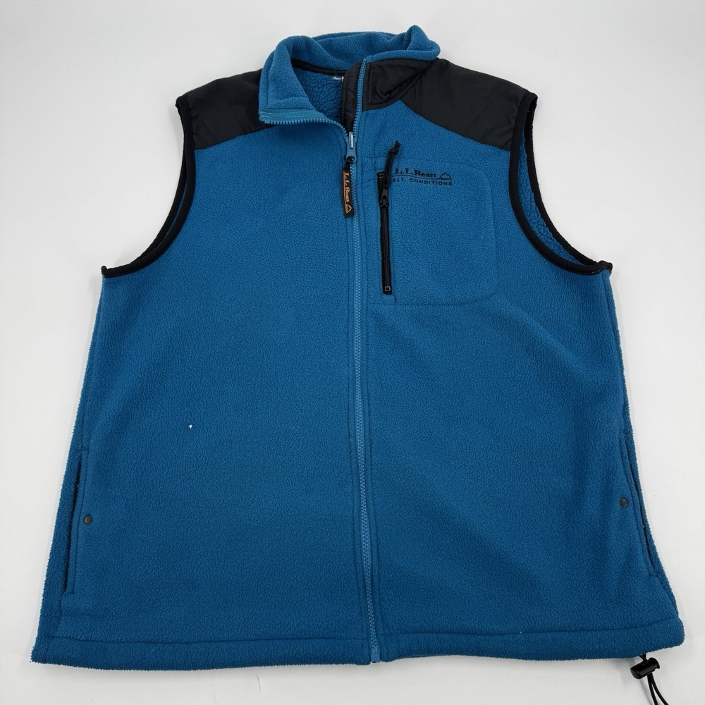 LL Bean Fleece Vest Blue Black Full Zip Outdoor All Conditions Mens Size XL Y2K